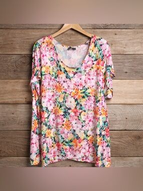 Cynthia Rowley Woman 3x Capped Sleeve Print Tunic